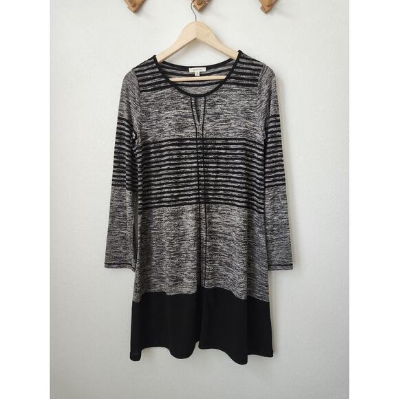 Max Studio black gray striped‎ M trapeze sweater dress keyhole - Picture 1 of 7